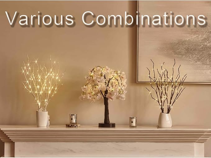 Fudios Lighted Bonsai Tree with Cherry Blossom Branches 40 LED 18IN Japanese Room Decor,Flower Tree with Lights Battery USB Plug for Wedding Party Summer Mantle Decoration