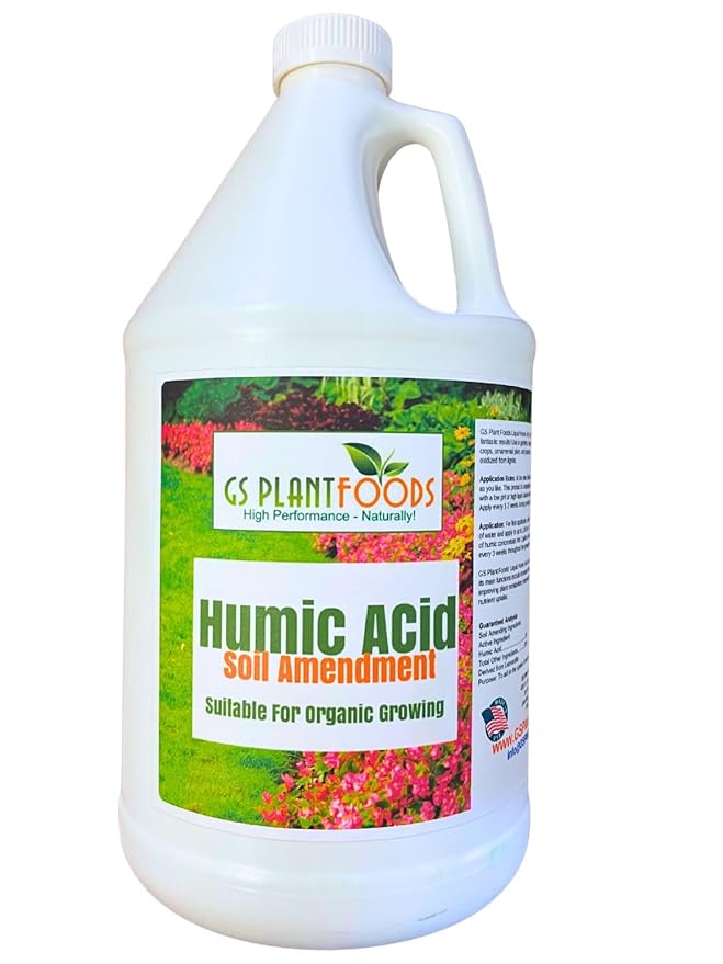 GS Plant Foods Humic Acid Soil Amendment – Leonardite-Derived Liquid Concentrate for Improved Soil Structure & Nutrient Availability – OMRI Listed for Organic Use – 1 Gallon