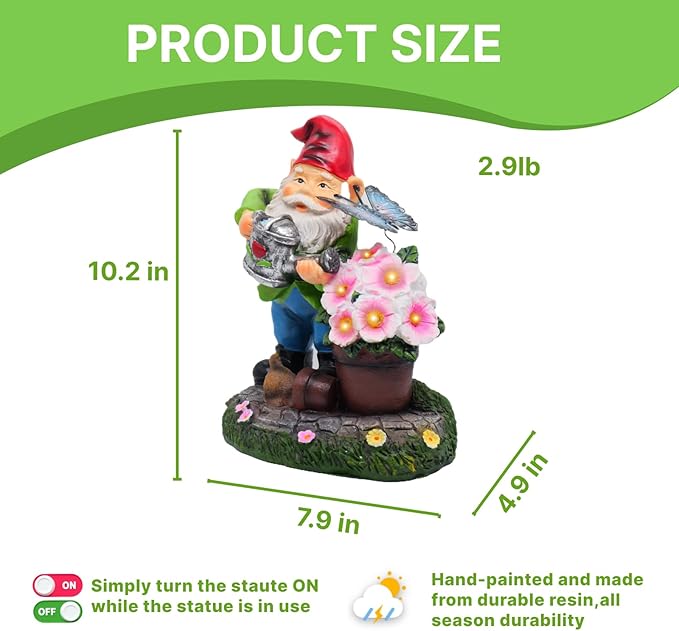 Garden Gnome Statues Decor with Solar Lights, Outdoor Decorations for Yard Porch Lawn Balcony Patio, Housewarming Gifts