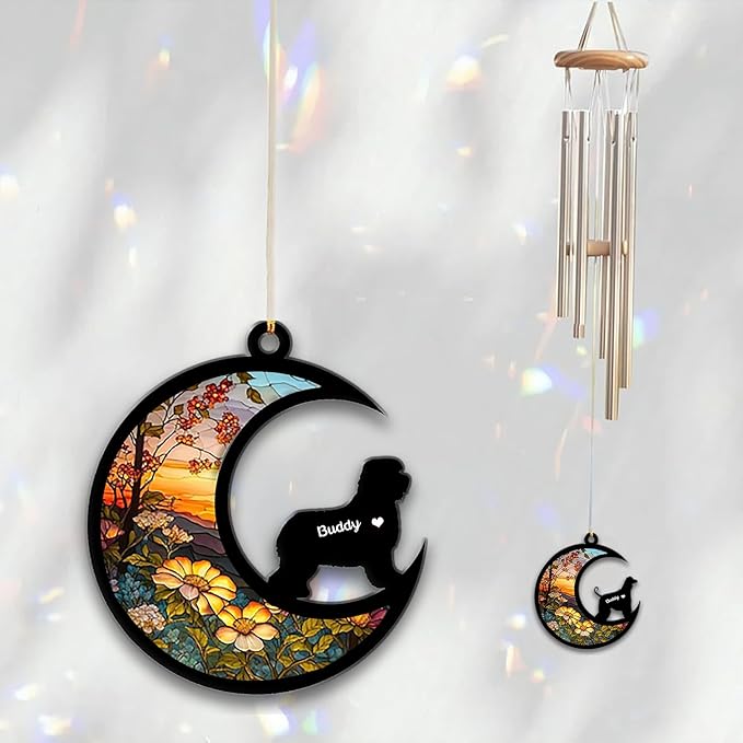 Old English Sheepdog Sun Catcher Wind Chime, Custom Sunflower Suncatcher Dog Memorial Wind Chime, Dog Loss Gift, Dog Sympathy Gift, Pet Loss Suncatcher, Outdoor Garden Decor