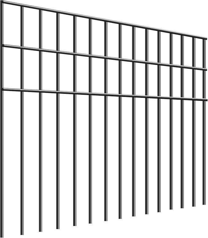 15 Pack 24in(L) X 15in(H) Small/Medium Animal Barrier Fence, 5.5mm Rod with 1.5" Rod Gap, Dog Rabbits Fences Black Metal Fence Panel Ground Stakes for Outdoor Patio. Total 30Ft(L)