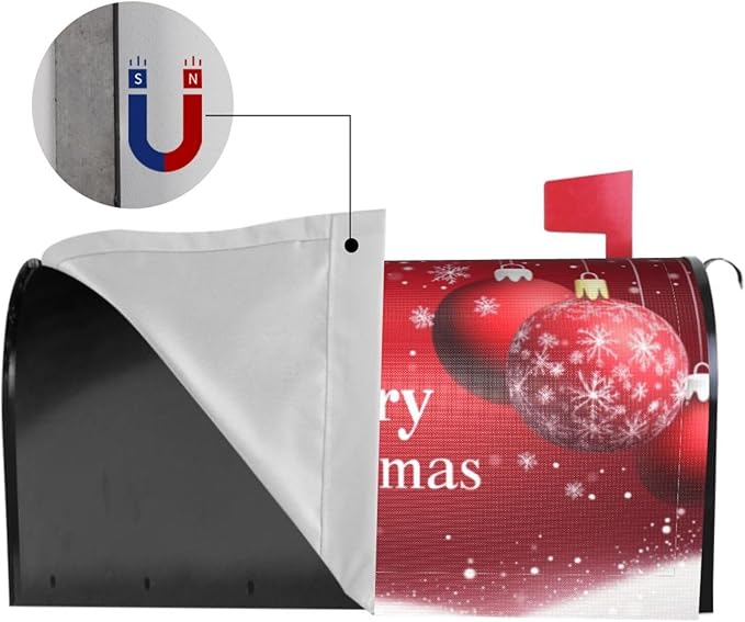 Festive Magnetic Mailbox Cover Xmas Christmas Ball Pattern Outdoor Mailbox Protector Holiday Seasonal Decorative Garden Yard Home Standard Size 21 x 18 Inch