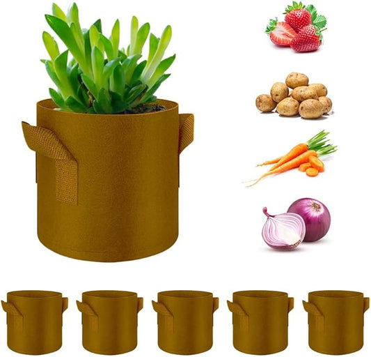 5-Pack 10 Gallon Grow Bags Heavy Duty Thickened Nonwoven Fabric Pots with Handles, Plant Grow Bags for Vegetables/Flower/Plant/Fruits, Brown