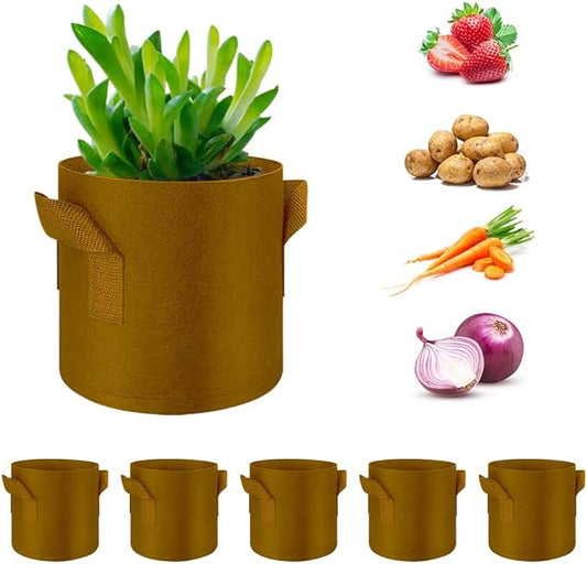 5-Pack 5 Gallon Grow Bags Heavy Duty Thickened Nonwoven Fabric Pots with Handles, Plant Grow Bags for Vegetables/Flower/Plant/Fruits, Brown