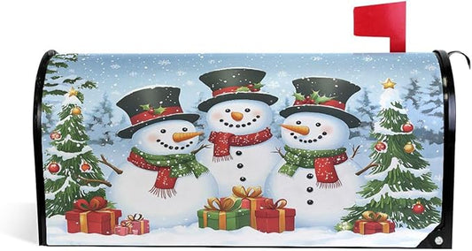 SUABO Mailbox Cover Three Christmas Snowman Standard Magnetic Mailbox Covers Wraps for Christmas Home Yard Garden Decor