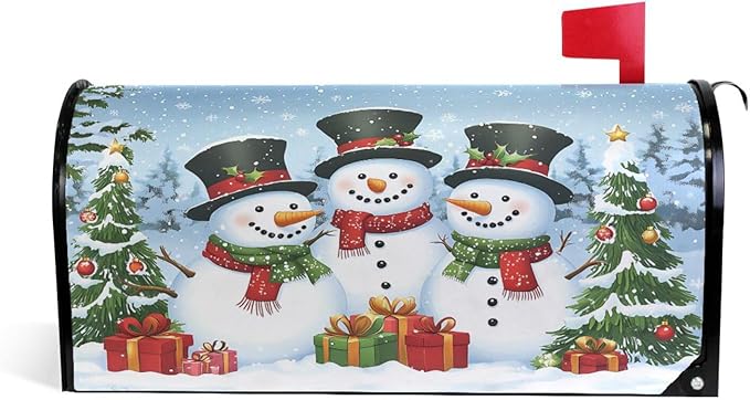 SUABO Mailbox Cover Three Christmas Snowman Oversize Magnetic Mailbox Covers Wraps for Christmas Home Yard Garden Decor