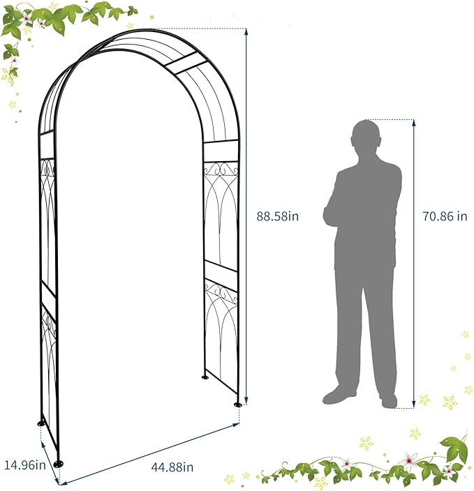 Metal Arch Backdrop Stand, Wedding Arch Frame for Wedding Decorations, Balloon Arch Stand with Stakes for Ceremony, Christmas, Outdoor Garden Arch Arbor Trellis for Climbing Plants, Black