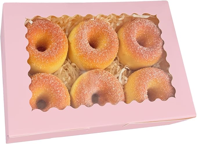 qiqee 50Pcs Pink Cookie Box with Window 9x6x2.5 inch Pastry Macaron Bakery Box For Packaging