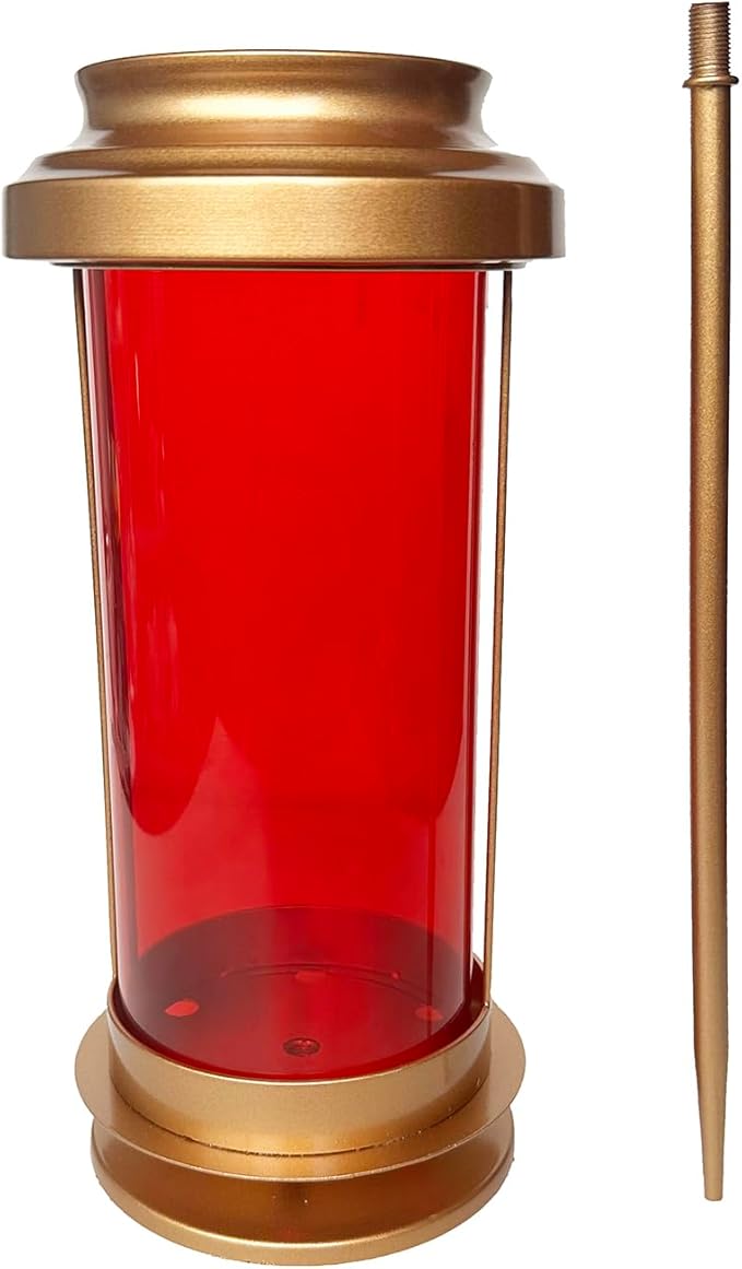 Memorial Garden Decorations with Long Stake, Solar Outdoor Candle Holder for Yard Memorial, Lantern Candle Holder, Fall Solar Lights Outdoor Decorative, Backyard Decor - Gold Metal Frame, Red Acrylic