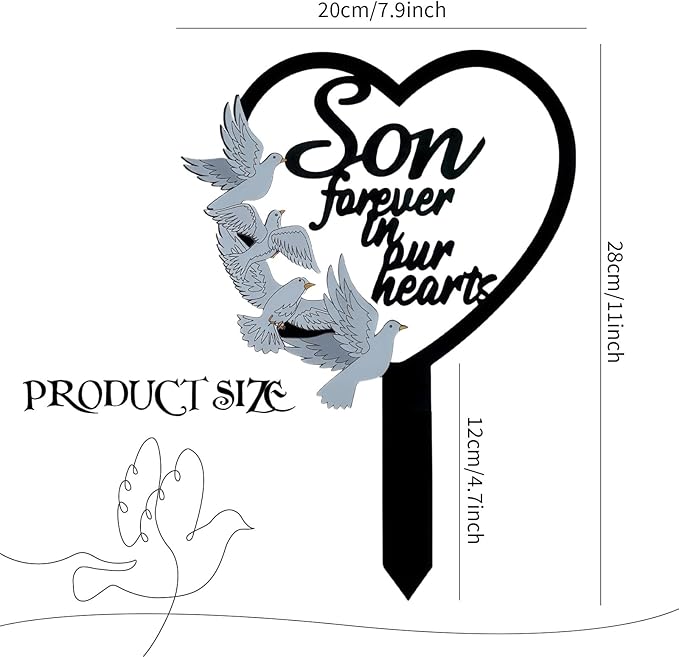 HPMAISON 11 inch Metal Son Memorial Stake Grave Decorations for Cemetery Gravesite Sympathy Markers Waterproof Memorial Gifts for Loss of Son Tombstones Plaque Outdoors Lawn Yard Decor