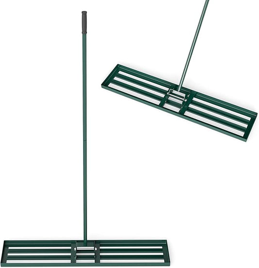 46" x 10" Lawn Leveling Rake, Heavy Duty Landscape Rake with 67" Handle, Non-Slip Grip & Flat Head, Space-Saving Lawn Level Tool for Garden, Backyard, Golf Course & Sports Field(Green)