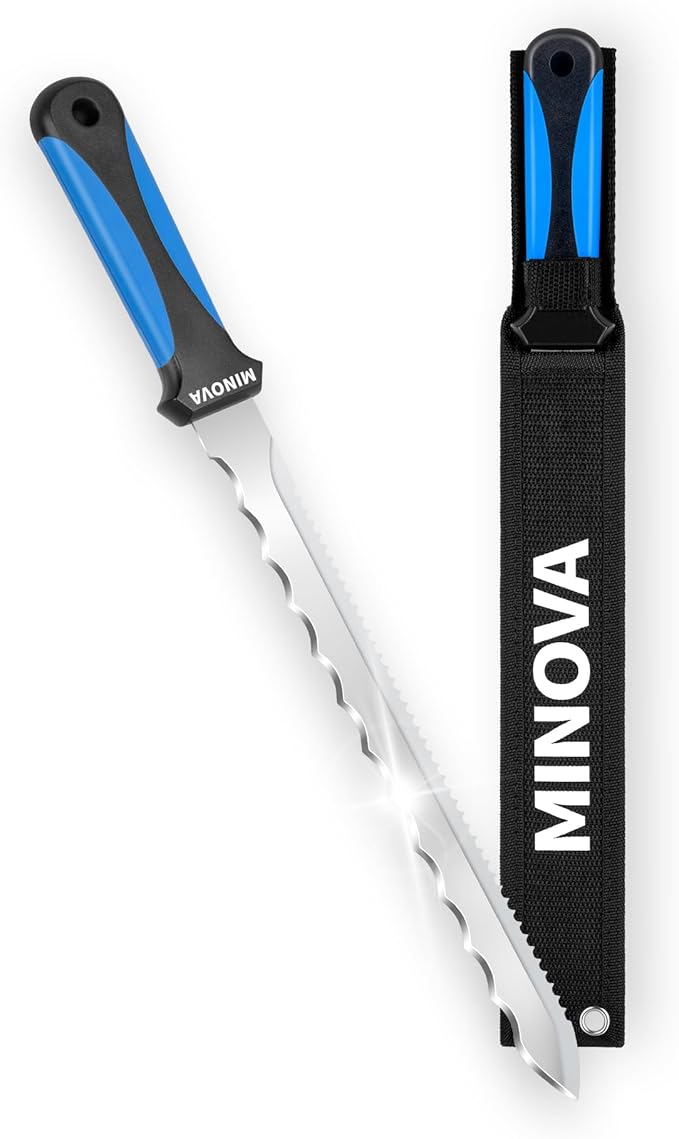 Insulation Knife with Sheath Stainless Steel Blade 11” Double Sided Insulation Cutter for Cutting Mineral Wool Insulation Sod Cutter Garden Knife for Lawn Repair (1)