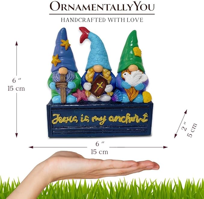 OrnamentallyYou Spring & Summer-Themed Garden Statues – Adorable Outdoor Decor for Lawn, Patio & Porch (Nautical Themed Religious Gnome Figurine, Jesus is My Anchor 6" Beach House Statue)
