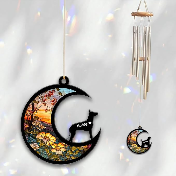 Mexican Hairless Dog-Xolo Sun Catcher Wind Chime, Custom Sunflower Suncatcher Dog Memorial Wind Chime, Dog Loss Gift, Dog Sympathy Gift, Pet Loss Suncatcher, Outdoor Garden Decor