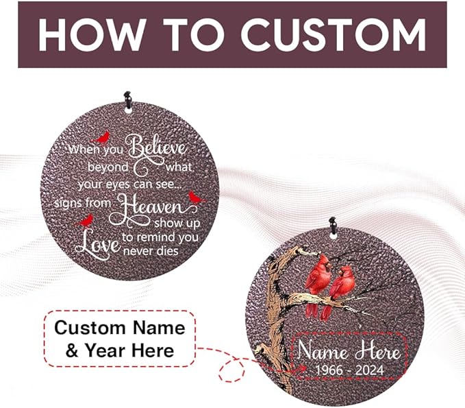 Personalized Wind Chimes, Cardinal Wind Chime, in Memory for Loss of Loved Dad/Mom, Metal Memorial Sympathy Gifts, 36inch Deep Tone Wind Chime, in Loving Memory (Produced in USA)