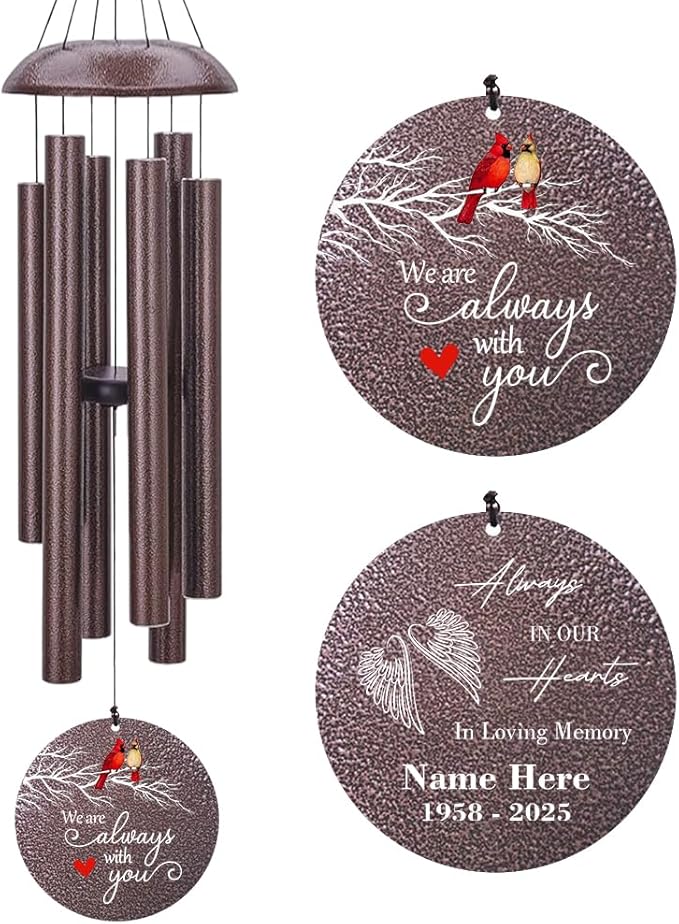 Personalized Sympathy Wind Chimes, Cardinal Wind Chimes, Wind Chime for Loss of Loved Father/Mother/Lover, Commemorative Sympathy Bereavement Gifts for Condolences/Funeral, Product in USA