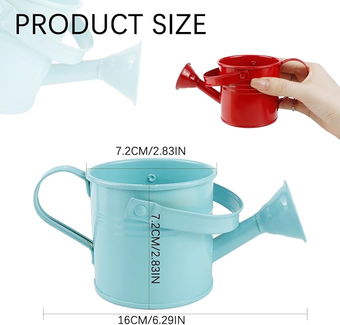 2Pcs Mini Watering Can Sprinkler Bucket for Kids Metal Gardening Water Pot for Outdoor and Indoor House Plants, Blue/Red/Cute Watering Can