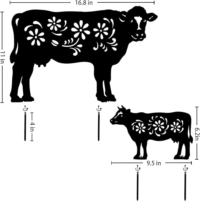 Cow Metal Garden Stakes Decorative,Cow Gifts for Women/Men/Cow Lovers Gifts,Black Cow Silhouette Statues Garden Decor for Outside,Outdoor Decor,Yard Art,Patio,Lawn Ornaments