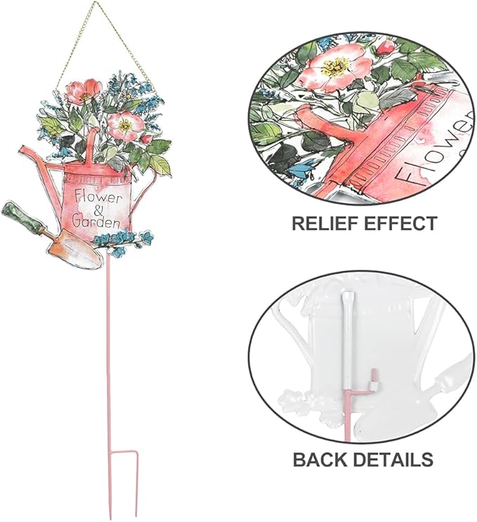 All Chic Garden Decor for Outside 29” Decorative Garden Stakes Metal Embossed Sign for Spring Decor Yard Art Stakes for Outdoor Lawn Backyard Porch Pathway Decorations