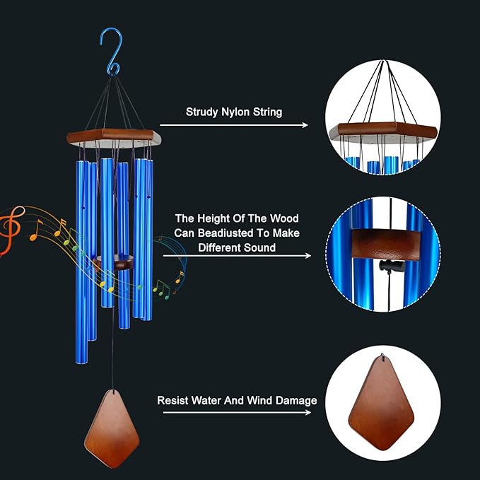 Memorial Wind Chimes Outdoor Deep Tone, Wind Chime for Outside, Sympathy Wind-Chime Personalized with 6 Tuned Tubes, Elegant Chime for Garden Patio Balcony and Home
