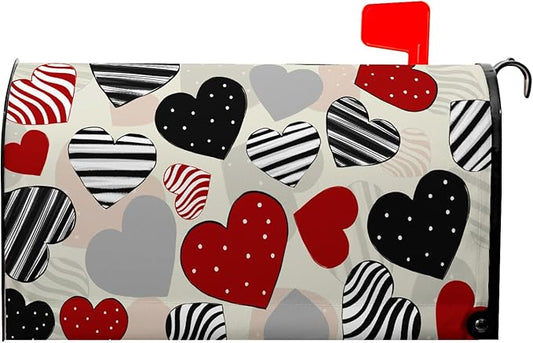 Valentines Day Magnetic Mailbox Covers Standard Size 18 X 21 Black Red Heart Mailbox Post Box Letter Box Cover for Welcome Outdoor Garden Yard Decoration