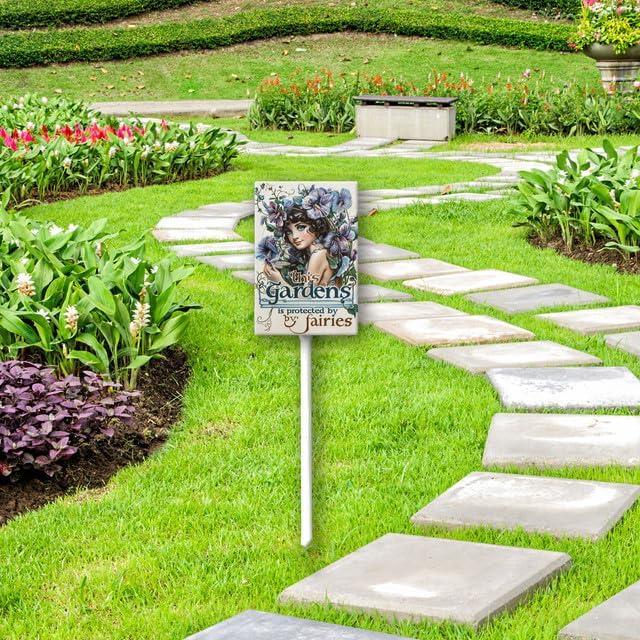 Uptell This Garden is Protected By Fairies Yard Signs with Stakes Aluminum Sign for House/Front Door Outdoor Decoration,Weather Resistant 8x12 Inch