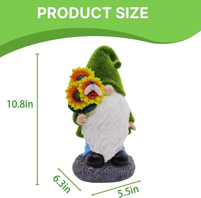 Garden Gnome Statues Decor with Solar Lights, Outdoor Decorations for Yard Porch Lawn Balcony Patio, Housewarming Gifts