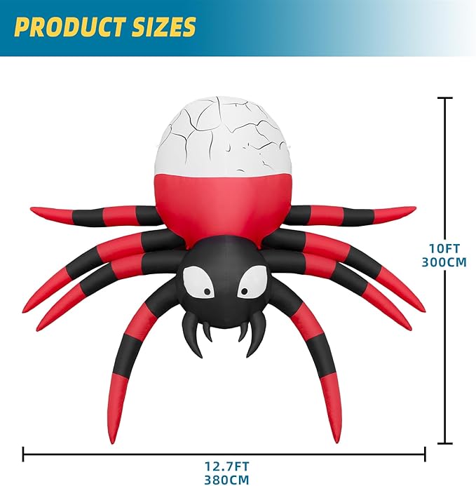 ININ 12FT Giant Halloween Inflatable Spider Decorations Outdoor,Halloween Blow Up Yard Decorations Built-in 8 Rotating LED Lights,Halloween Party Decor,for Garden/Lawn.
