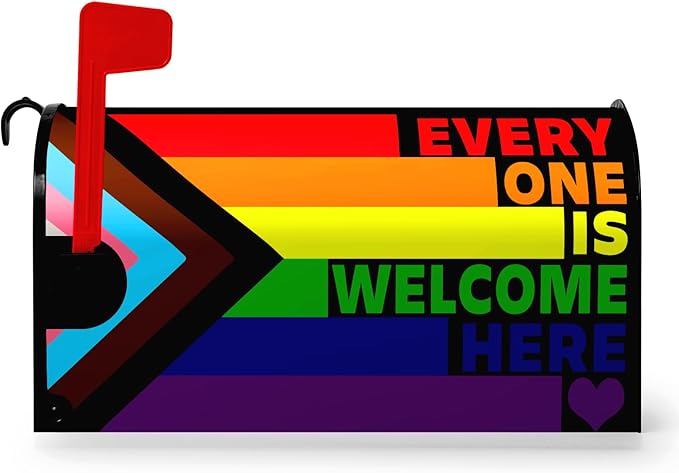 Pride Mailbox Cover Rainbow Gay Lesbian Transgender Bisexual LGBTQ Magnetic Mailbox Wrap Every One is Welcome Here Post Letter Mail Box Covers Outdoor Decor 18 X 21 inch