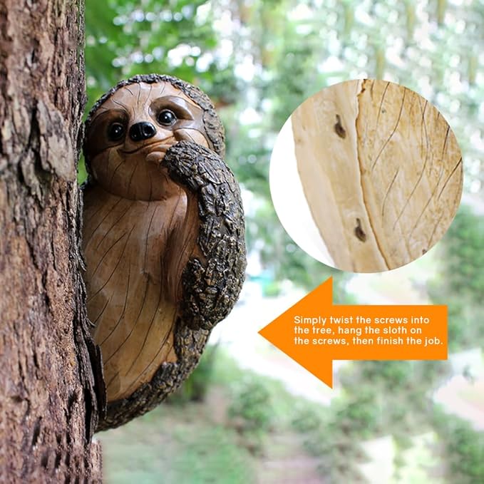 Sloth Tree Hugger, Outdoor Decorations, Resin Garden Sculpture Ornament, Tree Peeker Statue, Halloween Gardening Gifts for Housewarming, Handmade with Details, Durable & Waterproof
