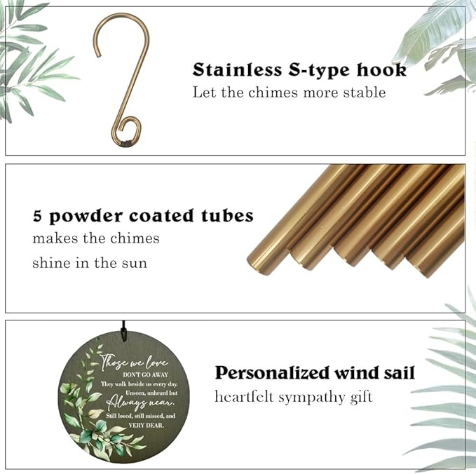 Personalized Sympathy Wind Chimes, 36inch Memorial Wind Chimes for Loss of Loved Dad/Mom, Memorial Bereavement Gifts for Funeral, in Loving Memory Windchime Outside (Produced in USA)