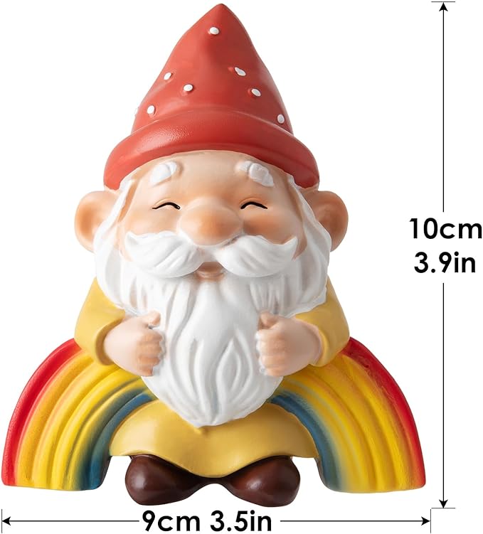 Christmas Santa Gnome Statue with Polka Dot Hat, Colorful Rainbow Base, Indoor Outdoor Decorations, Cheerful Guardian for Garden Porch Patio Yard, Home Decor Housewarming Christmas Party Gift (Red)