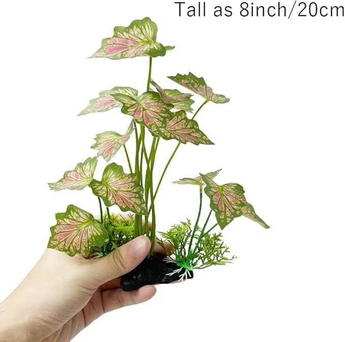 Smoothedo-Pets Aquarium Plant Fish Tank Decoration Small Plastic Artificial Plant Goldfish Fish Hide (Rainforest Leafs-Pink-Large-Set) (Rainforest Leafs-Pink-Large-Set)