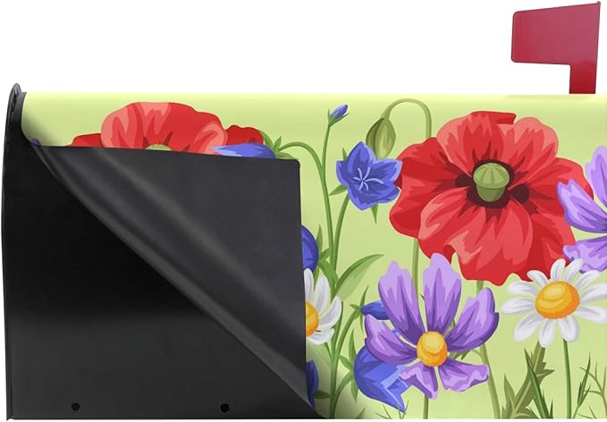 ALAZA Spring Summer Flowers Poppies Daisies Magnetic Mailbox Cover MailWraps Garden Yard Home Decor for Outside Oversized-25.5" x20.8"