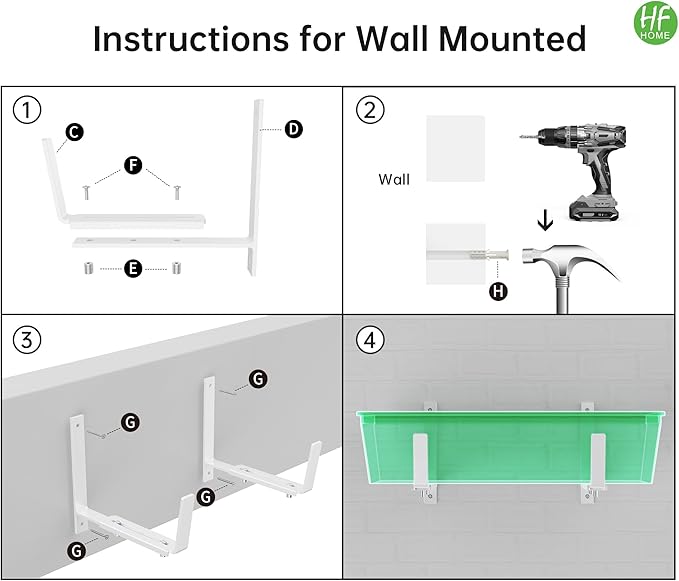 HFHOME Set of 2 Adjustable Window Planter Box Brackets, White Brackets for Window Boxes Planters, Planter Shelving with Adjustable Size The Width of The Bottom of The Planter Box