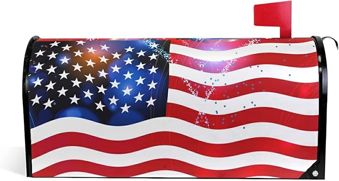 American Flag Patriotic Mailbox Cover Magnetic Independence Day 4th of July Mailbox Cover MailWraps Garden Yard Home Decor Standard Size-18"x 20.8"