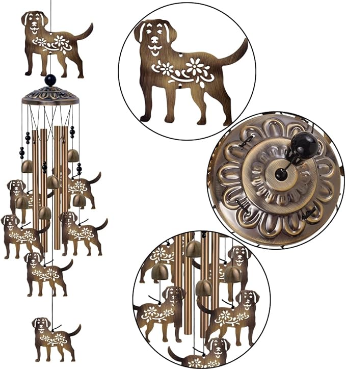 Outdoor Dogs Wind Chimes - Bronze Memorial Wind Bells, Mobile Sympathy Wind Catcher, Romantic Puppy Decor, Windchimes for Home, Balcony, Tree, Festival, Garden Hanging Decoration, Gifts for Mom