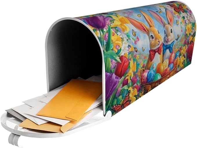 Easter Bunny Mailbox Covers Magnetic Letterbox Covers 21x18 Inch for Garden Outdoor Decoration
