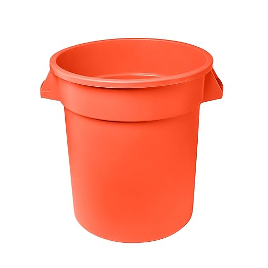 Feed and Seed Storage Container, 20 Gallon Orange Round Commercial Trash Can/Ingredient Bin, Food Storage Plastic Bin, Use in Agricultural, Gardening, or Household