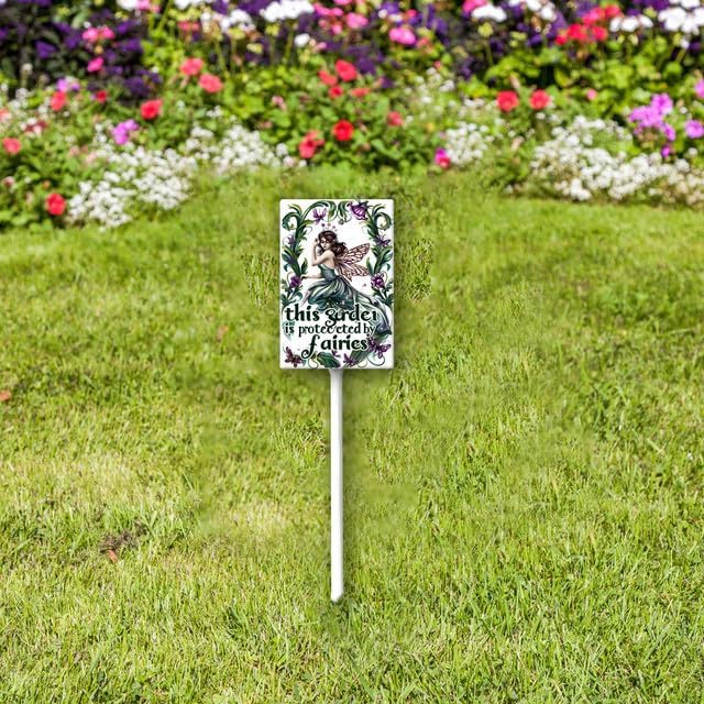 Uptell This Garden is Protected By Fairies Yard Signs with Stakes Aluminum Sign for House/Front Door Outdoor Decoration,Weather Resistant 8x12 Inch