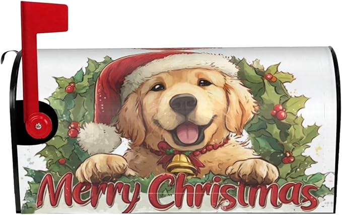 Christmas Dog Mailbox Covers Magnetic Letterbox Covers 21x18 Inch for Garden Outdoor Decoration