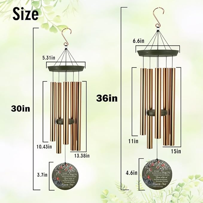 Personalized Cardinal Wind Chimes, 36inch Memorial Wind Chimes, Custom Sympathy Gifts, in Loving Memory of Dad/Mom, Condolences Wind Chime for Loss of Loved Ones (Produced in USA)
