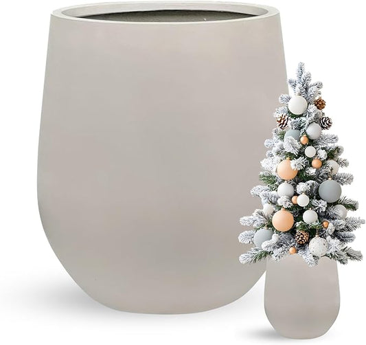 12.5"H x 11.4"D Corso Fiberstone Round Tapered Planter, Christmas Tree Planter, Smooth Finishes, Weather Resistant for Indoor & Outdoor Use, Included 2 Extra Coco Mats (Taupe,9" Pot Opening)