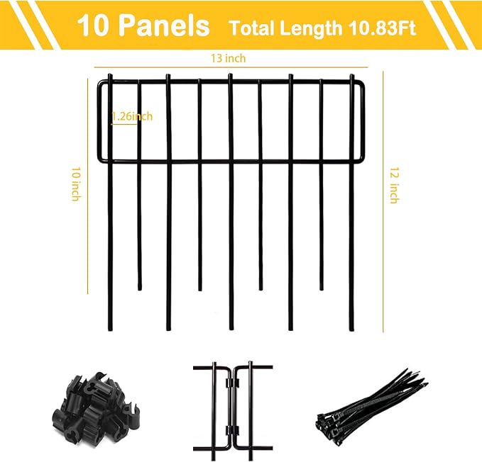 Animal Barrier Fence, 10 Pcs Upgrade 1.26 in Gap Decorative Fences No Dig Fence for Rabbits and Dog Ground Defense, Rustproof Metal Wire Garden Fence Border for Garden & Patio Landscaping