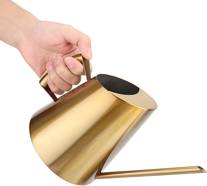 50.8 oz Watering Can Indoor Plants Stainless Steel Plant Waterer Watering Pot Sprinkle Pot Garden Flowers Plants Flower Tool Gold Watering Can with Long Spout (1500ml)