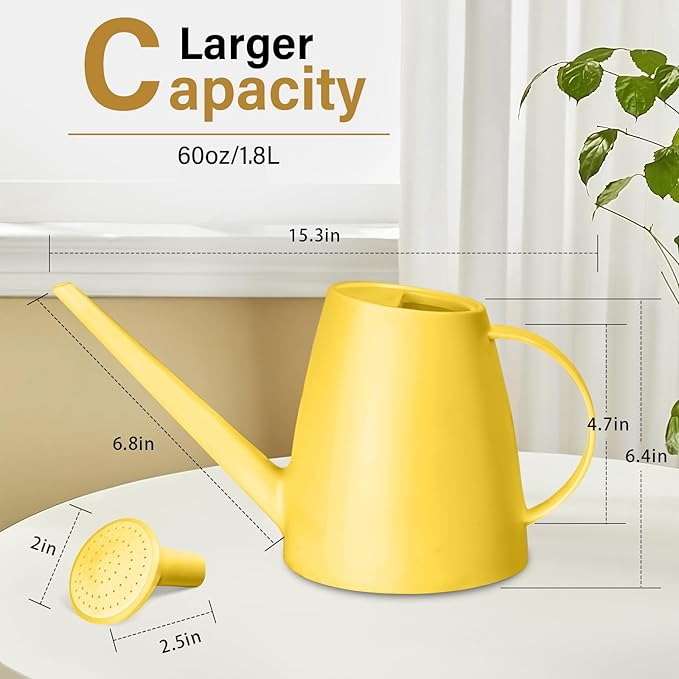 Plastic Watering Can - for Home Plant Garden - 1/2 Gallon - Yellow