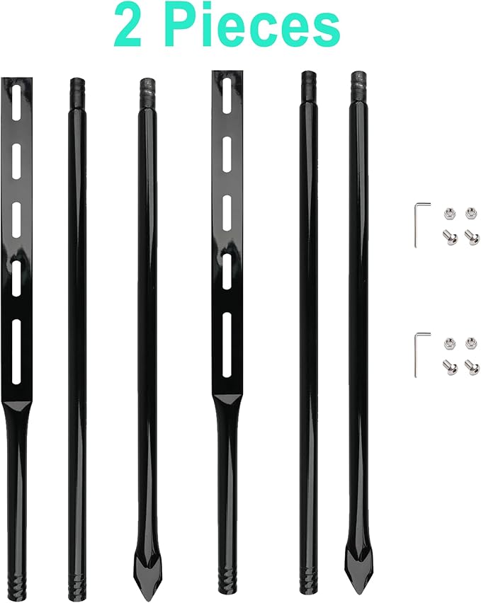 54 Inch Heavy Duty Metal Stakes for Yard Signs, Black, 2 Pack with Hardware, Outdoor Lawn Parking Event Ground Stakes