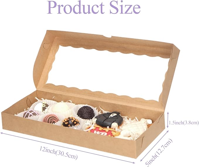 15pcs 12x5x1.5 Inch Borwn Cookies Boxes with Window Bakery Boxes Macaron Boxes Cakesickle Boxes Chocolate Truffle Boxes Donut Treat Boxes for Christmas Valentine's Easter Mother's Day