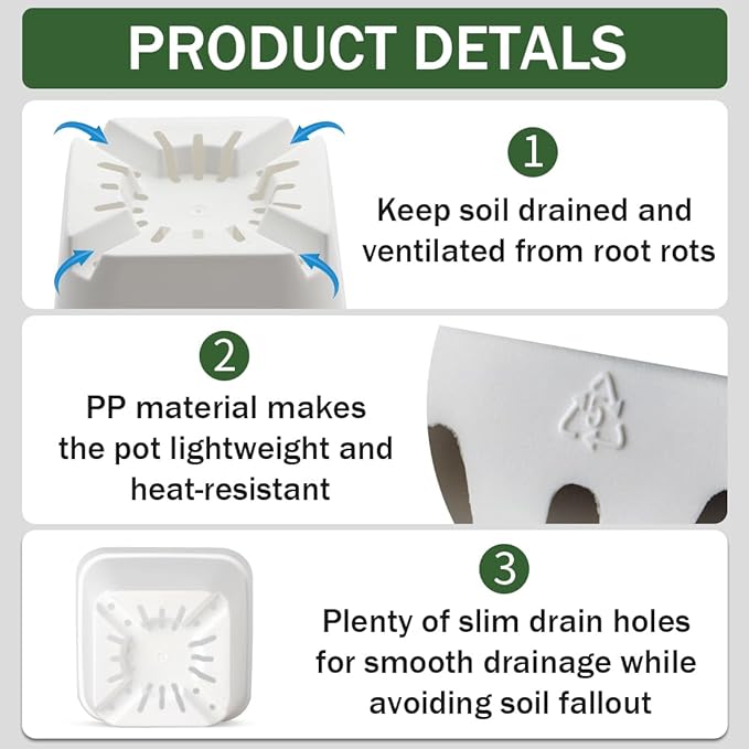 BTPLASTIK 120 Pcs Nursery Pots 3.5 Inch, Plastic Seed Starting Pot with Drainage Holes, Small Sturdy Seedling pots for Planting, Cuttings (White)