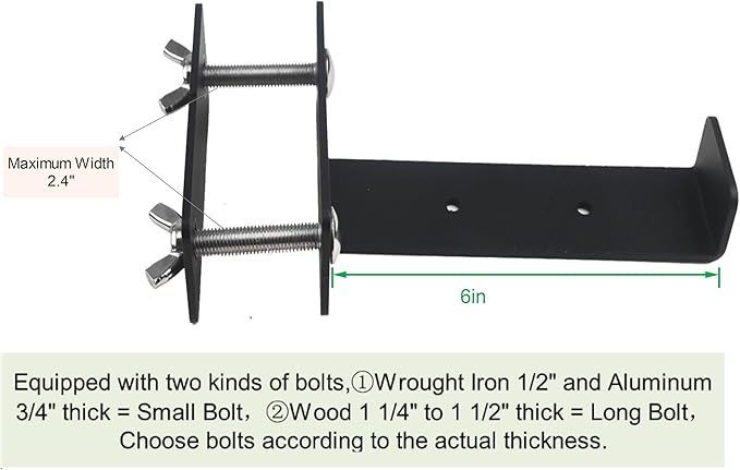 Balustrades Flower Box Supports, Planter Box Supports, Window Box Supports (6 Inches)，for Balustrades, Terraces, Decks, Balconies, Fences. (Black 2 PCS)